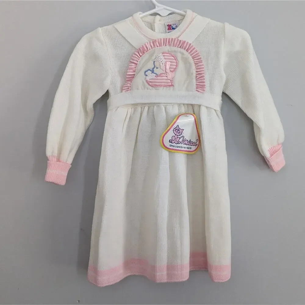 NEW Miau Vintage Baby Doll Girl Dress 12 M White Pink Easter Church Portugal